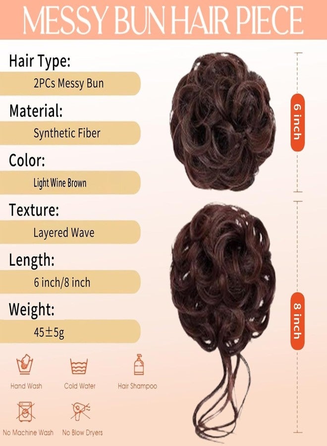 Krfapt 2 Pack Messy Bun Piece for Women - Fake Hair Scrunchie & Bun Extensions, No-Slip Elastic Ties for Instant Updo, Wavy Curly Scrunchies for Thin/Thick Hair (2pcs-Light Wine Brown) - Image 2